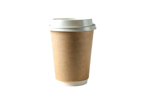 Paper coffee cup with lid, isolated on transparent background.