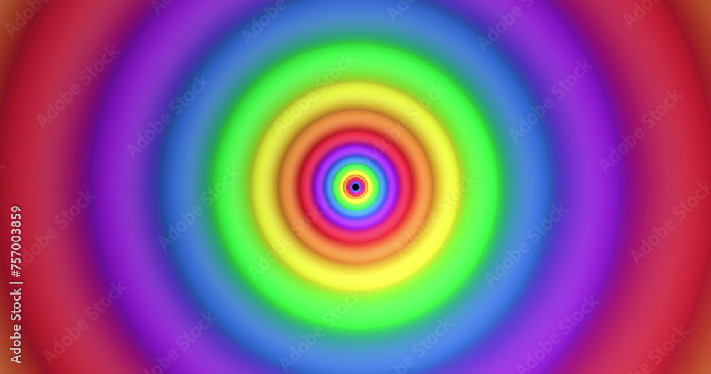 Poster image of rainbow circles and colours moving on seamless loop