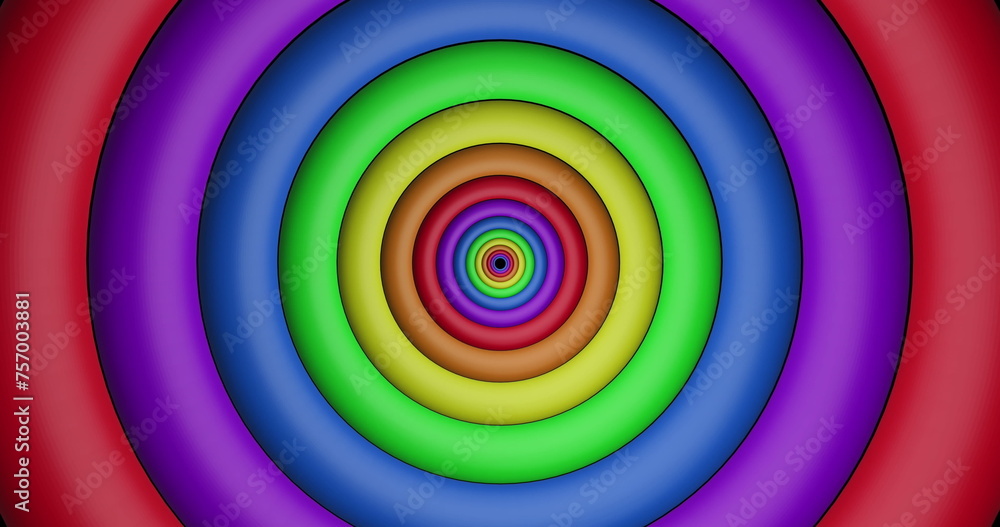 Poster image of rainbow circles and colours moving on seamless loop