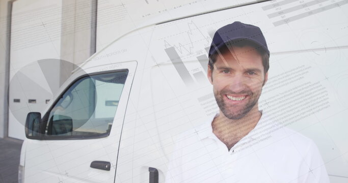 Close up of a Caucasian deliveryman checking on a clip board