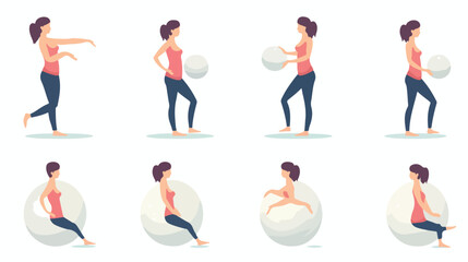 Fototapeta na wymiar Exercise for pregnant women with ball vector illustration