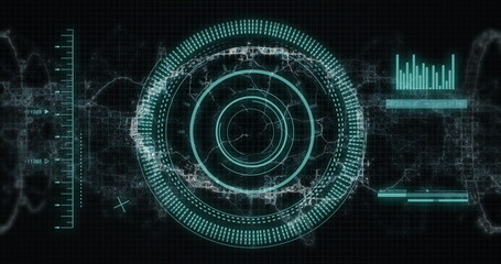 Image of data processing and human brain over scopes scanning