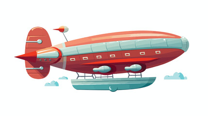 Flying Airship Vector in Flat Design Illustration