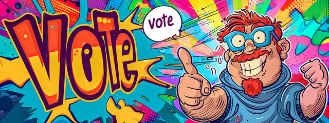 Colorful cartoon encouraging voting participation - obrazy, fototapety, plakaty