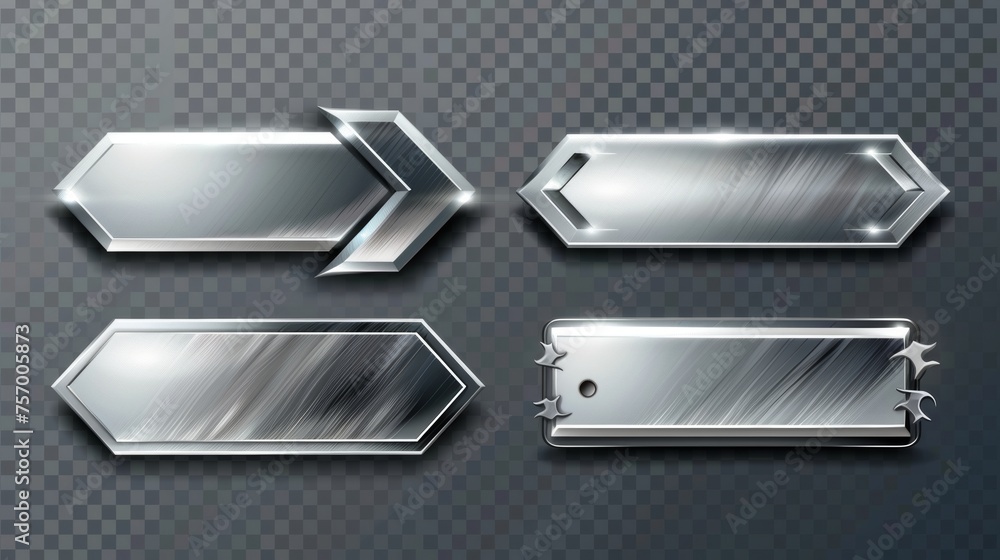Poster this realistic modern illustration depicts a game menu, arrow sign, nameplate ui frames, shiny butto
