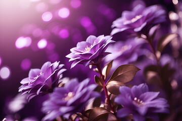 Purple flowers background with bokeh and copy space