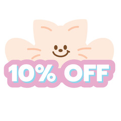 10% Off sale tag with cat for online shopping, marketing, promotion, sticker, banner, special price, discount, social media, print, ad template, sign, symbol, campaign, web, mobile, animal, button