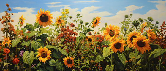 An oil painting of a Sunflower Guerrilla Garden