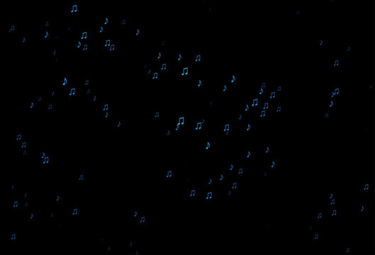 Dark BLUE vector texture with musical notes.