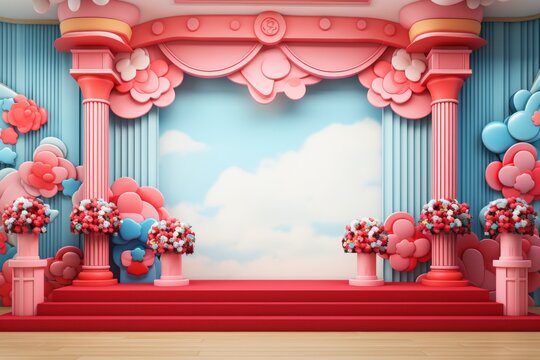 3d cloud baby product display podium with cute rainbow background for kids room toy presentation