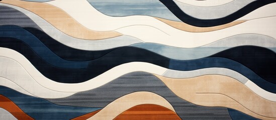 Obraz premium Detailed closeup of electric blue waves pattern on a rug, resembling a sports uniform jersey design. The intricate art and font create a visual arts masterpiece