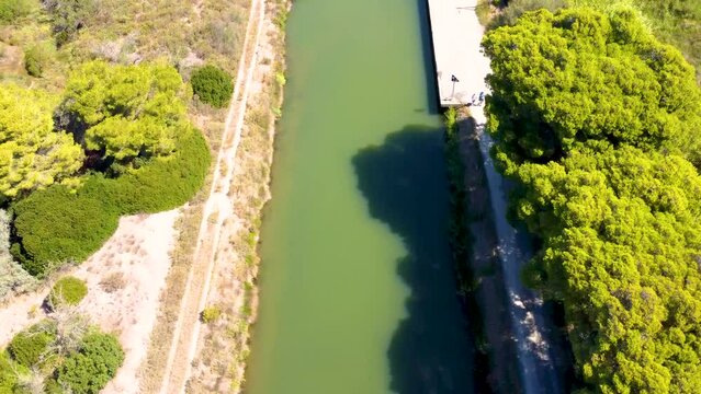 Vue aérienne du canal de la Robine, Aude, Occitanie, France	