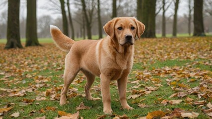 Fox red labrador retriever dog in the park