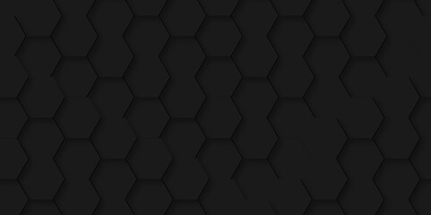 Vector black Hexagonal Background. Luxury transparent Pattern. 3D Futuristic abstract honeycomb mosaic dark black background. geometric mesh cell texture. modern futuristic wallpaper.