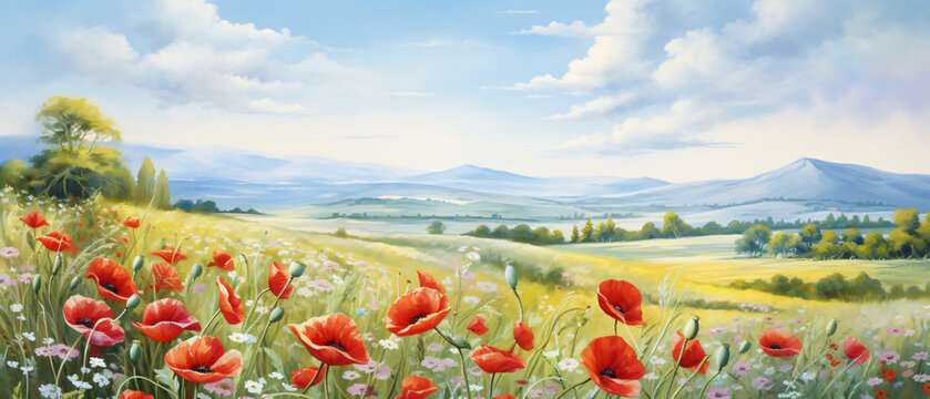 Artwork: Fine art watercolor paintings of summer landscape