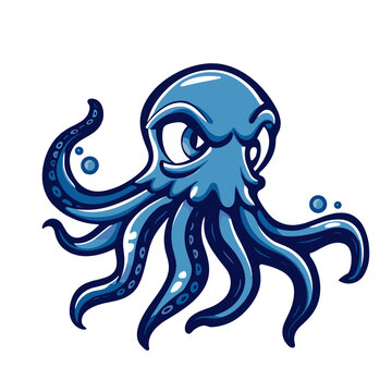 Illustration of a blue octopus isolated on a white background.