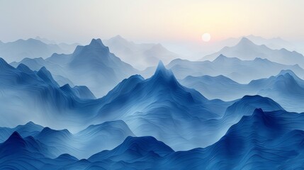 A modern background with blue abstract landscape pattern. Japanese wave template.