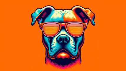 Pop art image of a dog wearing sunglasses and neon colors