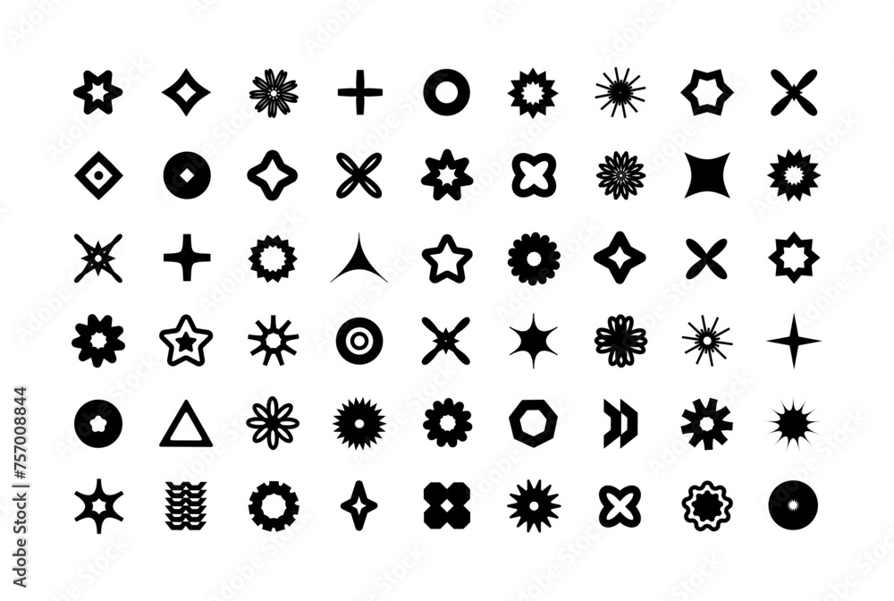 Poster abstract streetwear vector y2k shapes set icons forms objects