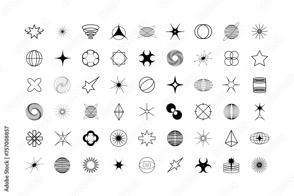 Poster abstract streetwear vector y2k shapes set icons forms objects