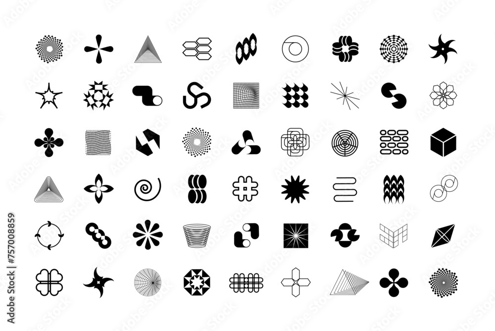 Poster abstract streetwear vector y2k shapes set icons forms objects