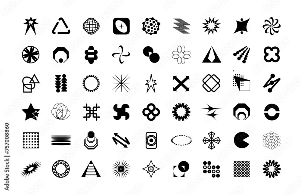 Poster abstract streetwear vector y2k shapes set icons forms objects