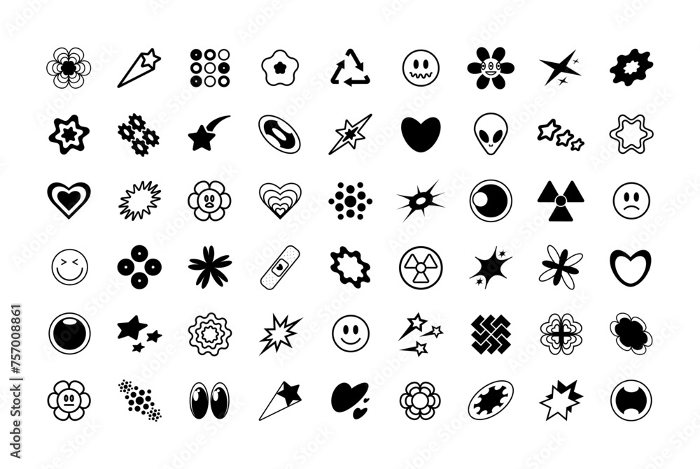 Poster abstract streetwear vector y2k shapes set icons forms objects