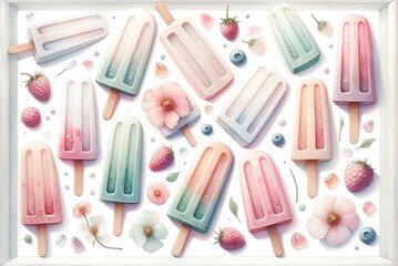 Watercolor Painting of Pastel Popsicles