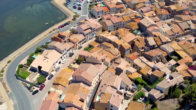 Vue a&eacute;rienne de Gruissan, de la Tour Barberousse, Aude, Occitanie, France	