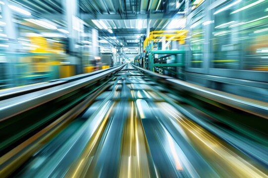 A dynamic assembly line in motion blurry