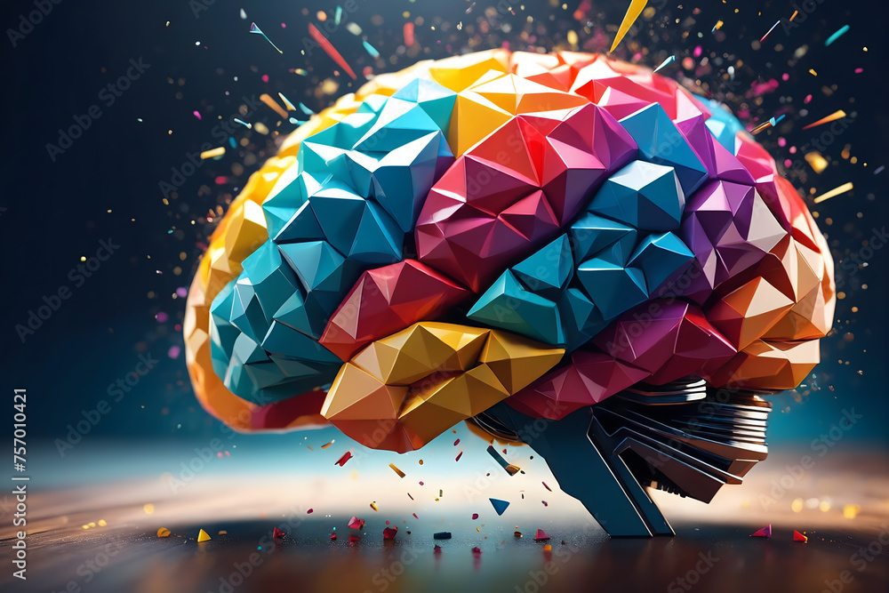 Poster 3d polygon colorful brain splash brainstorm and inspire concept