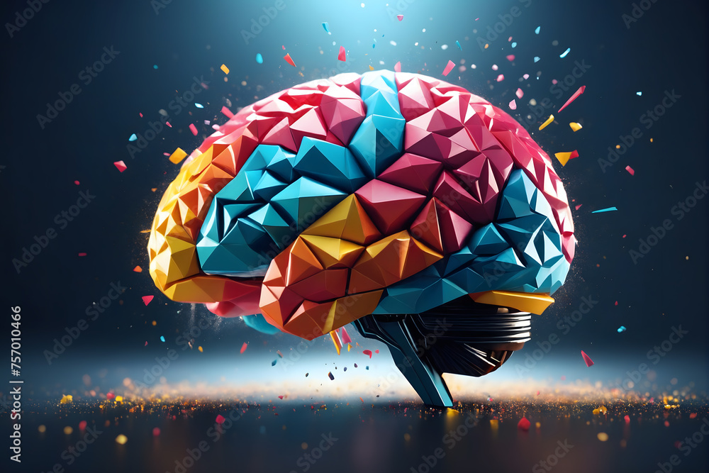 Aufkleber 3d polygon colorful brain splash brainstorm and inspire concept