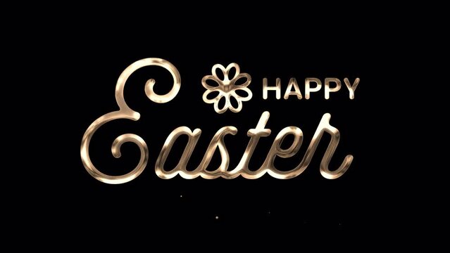 Happy Easter Text Animation. Animated text with golden particles and ink effect, suitable for easter celebration and greetings videos. Features 4K and transparent background