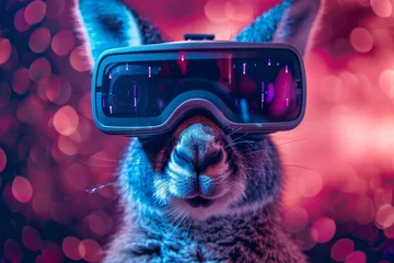 Foto op Canvas A kangaroo wearing virtual reality goggles © itchaznong