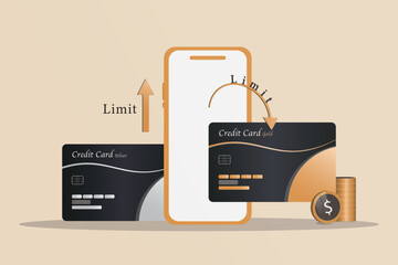 A cell phone is showing a credit card and the limit - obrazy, fototapety, plakaty