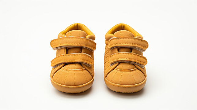 Baby Shoes Seen From Behind Over A White Background