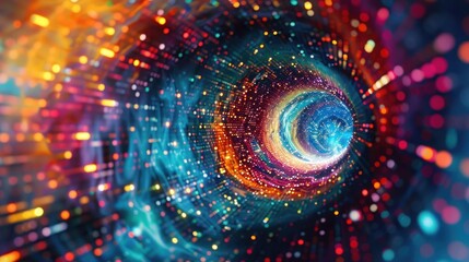 Data points swirling in a colorful vortex. Abstract futuristic background limitless possibilities and horizons of IT technology in the future