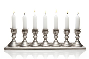 Isolated Silver Hanukkah Menorah on White Background
