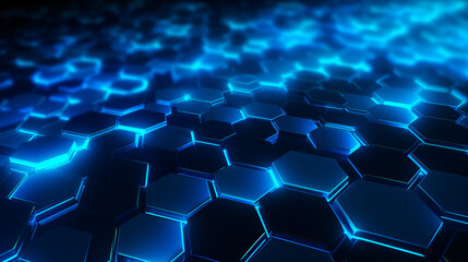 Background with neon blue hexagons