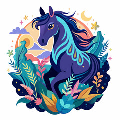Obraz na płótnie Canvas Mystical Stallion t-shirt Sticker showcasing the Enchantment of a Magical Horse in a Whimsical Scene