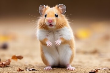 Hamster standing upright on white background.