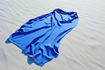 A blue beach towel set apart on a plain white surface - obrazy, fototapety, plakaty