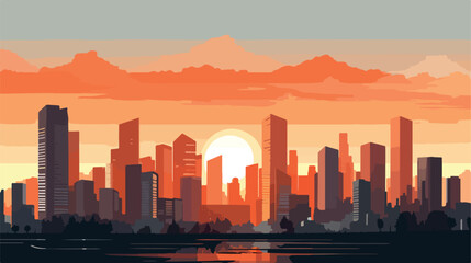 Sunset in downtown  flat vector 