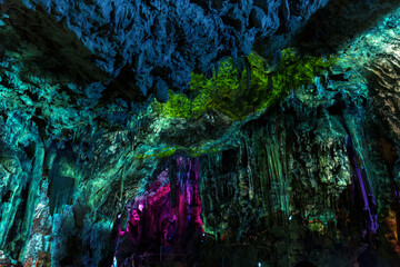 light show inside a cave
