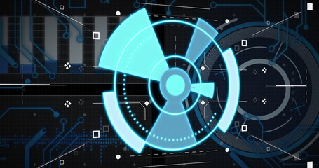 Image of data processing with scope scanning on black background