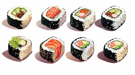 Sushi rolls clip art flat vector isolated on white background 