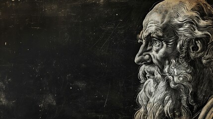 Illustration of Philosopher Plato with Empty Space for Text - Drawing Sketch On Black Grunge Board - obrazy, fototapety, plakaty