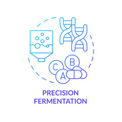 Precision fermentation blue gradient concept icon. Pharmaceutical industry, food production. Round shape line illustration. Abstract idea. Graphic design. Easy to use in article, blog post