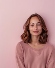 Fototapeta premium Portrait of a smiling young woman looking at the camera with a copy space background