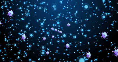 Image of dots over violet cells on navy background